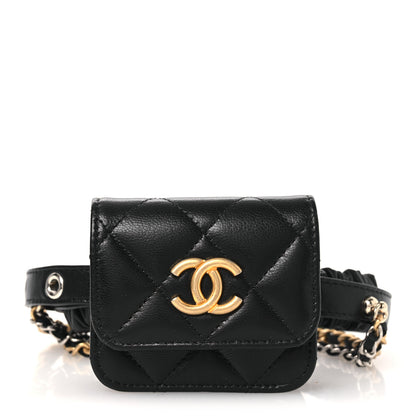 Chanel Goatskin Quilted Airpods Pro Case Belt Black 2 of 16