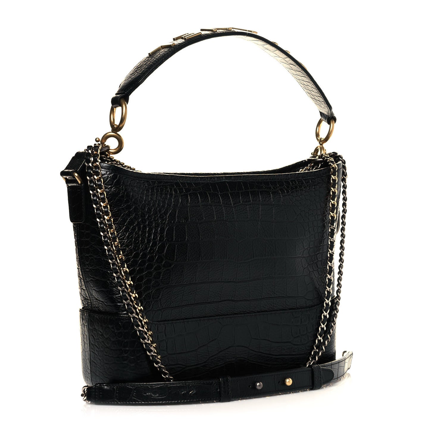 Crocodile Embossed Calfskin Medium Gabrielle Cocodile Hobo Black