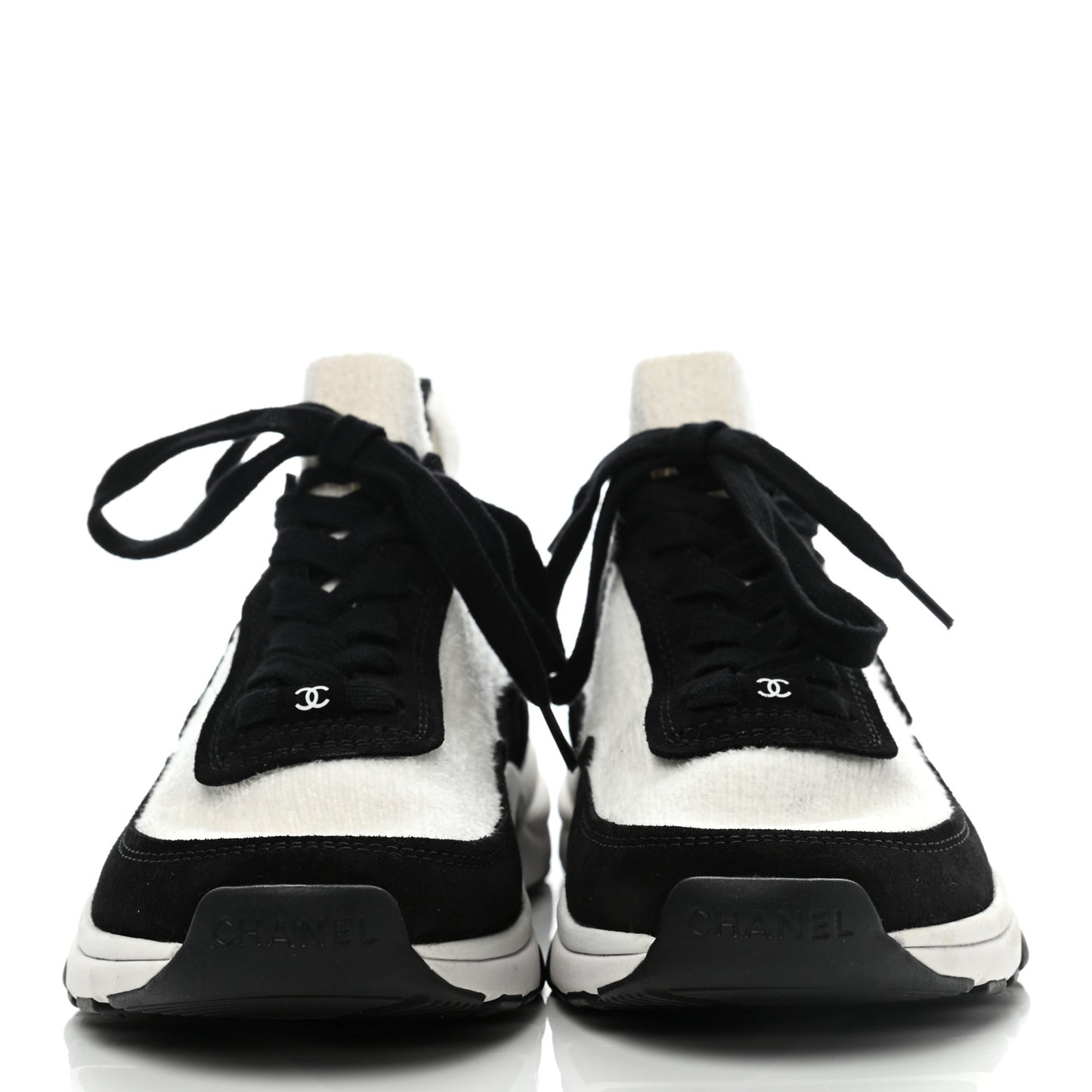 Fabric Suede Calfskin CC Sneakers 37.5 White Black
