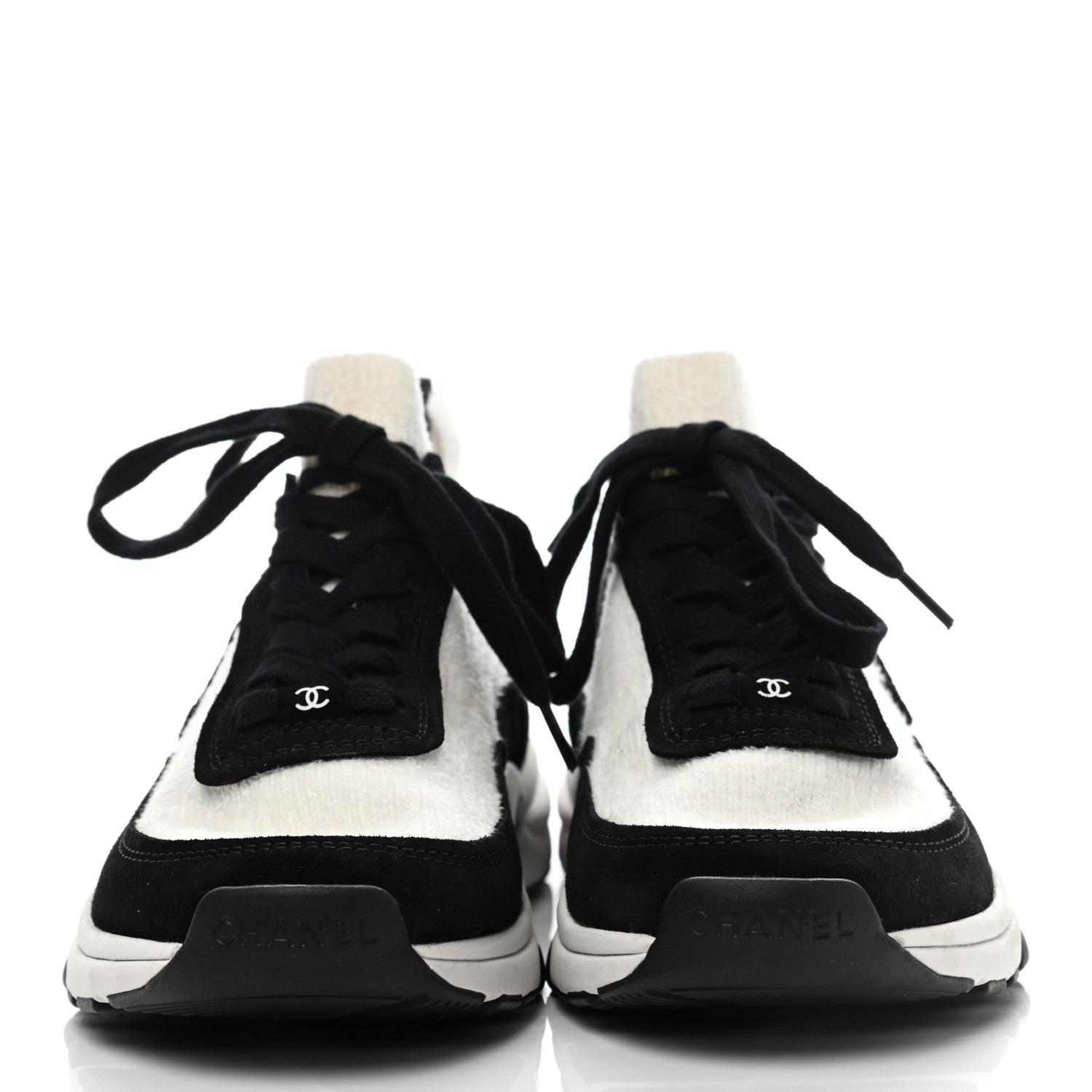 Chanel Fabric Suede Calfskin CC Sneakers 37.5 White Black 2 of 7