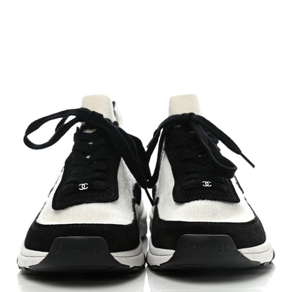 Chanel Fabric Suede Calfskin CC Sneakers 37.5 White Black 2 of 7
