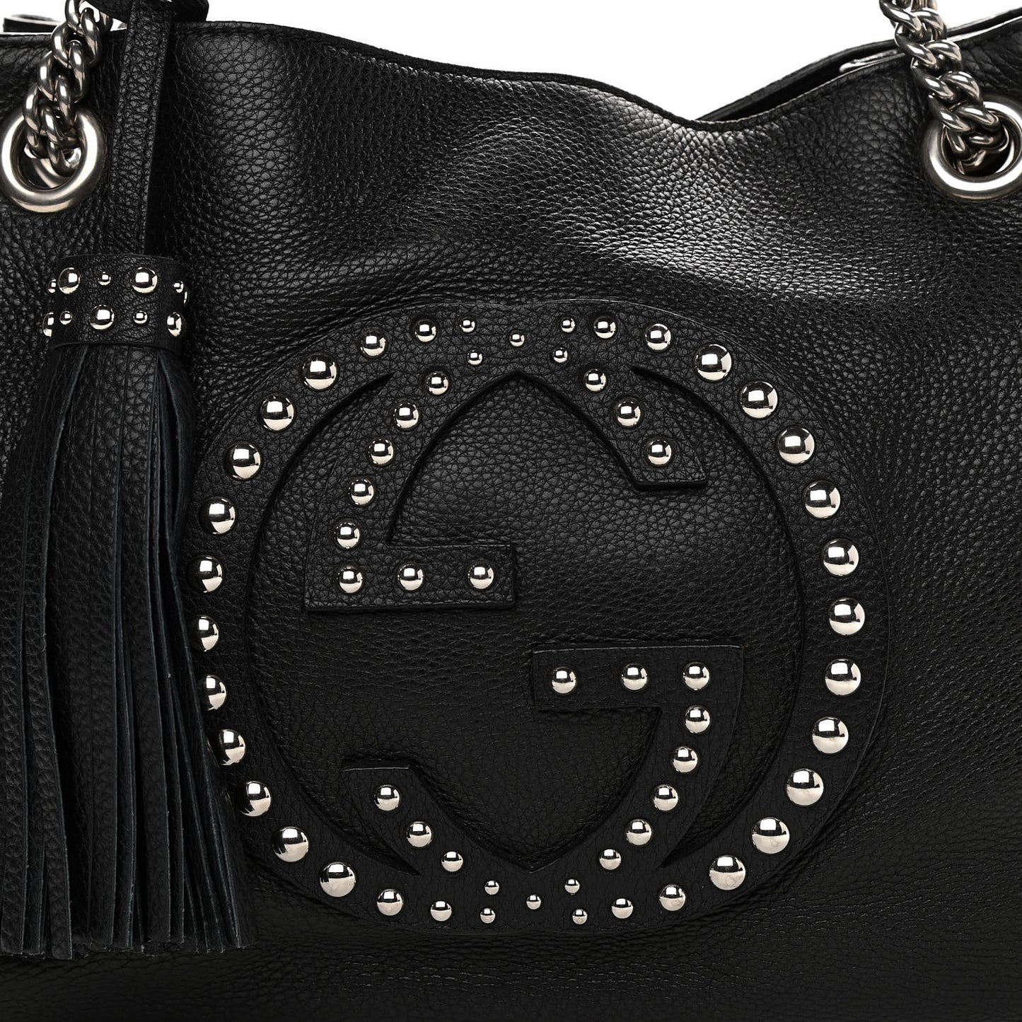 Pebbled Calfskin Studded Medium Soho Chain Shoulder Bag Black