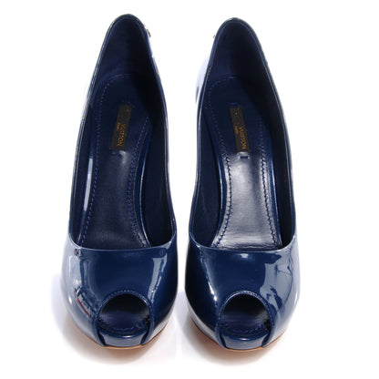 Louis Vuitton Patent Leather Oh Really Peep Toe Pumps Blue 37.5 2 of 6