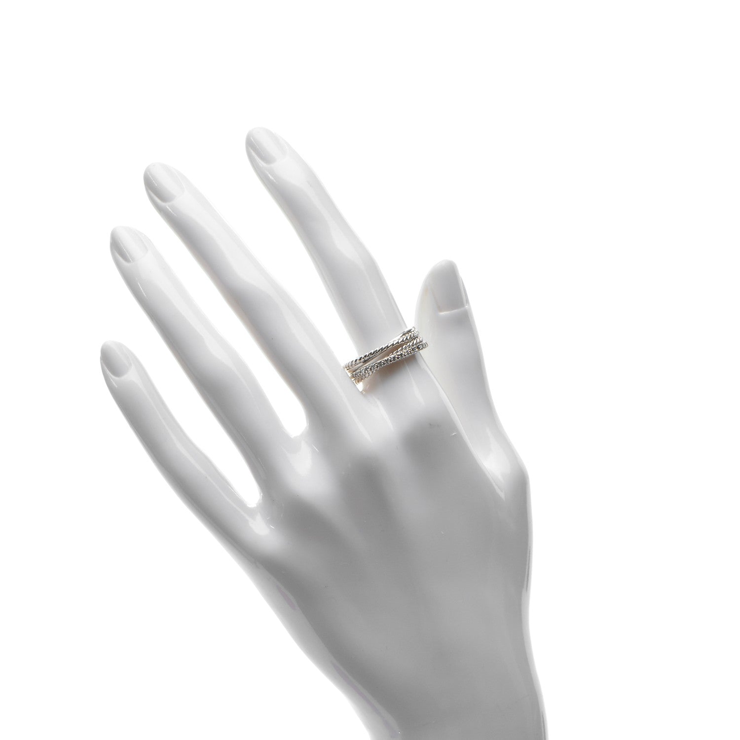 David Yurman Sterling Silver Pave Diamond 7mm Crossover Ring 6.5 2 of 5
