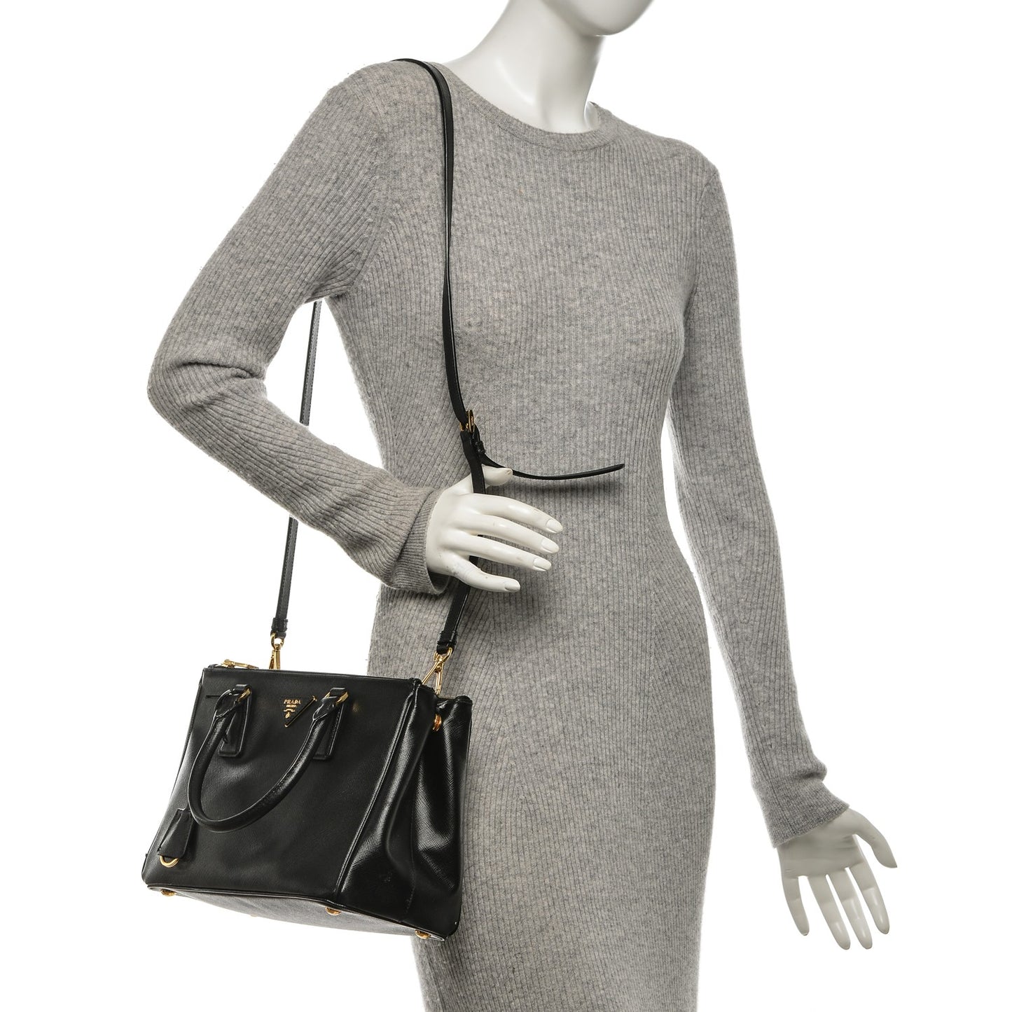 Saffiano Small Galleria Double Zip Tote Black