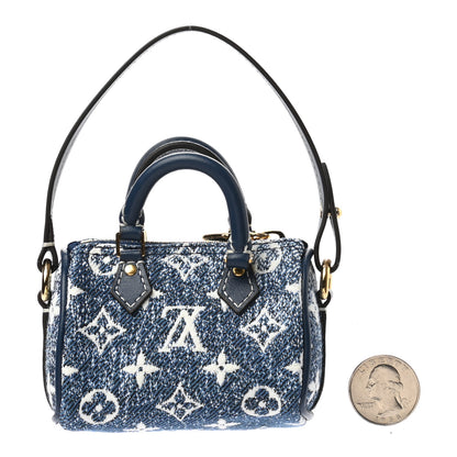 Louis Vuitton Denim Monogram Jacquard Micro Speedy Bag Charm Bleu 2 of 5