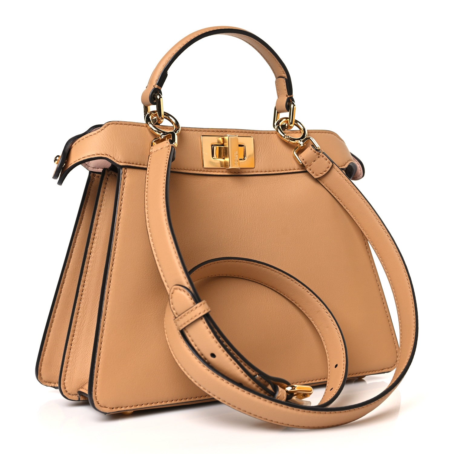 Fendi Vitello Seta Nappa Bi-Color Small Peekaboo I SEE U Satchel Miele Scuro Light Rose Ghianda 2 of 9