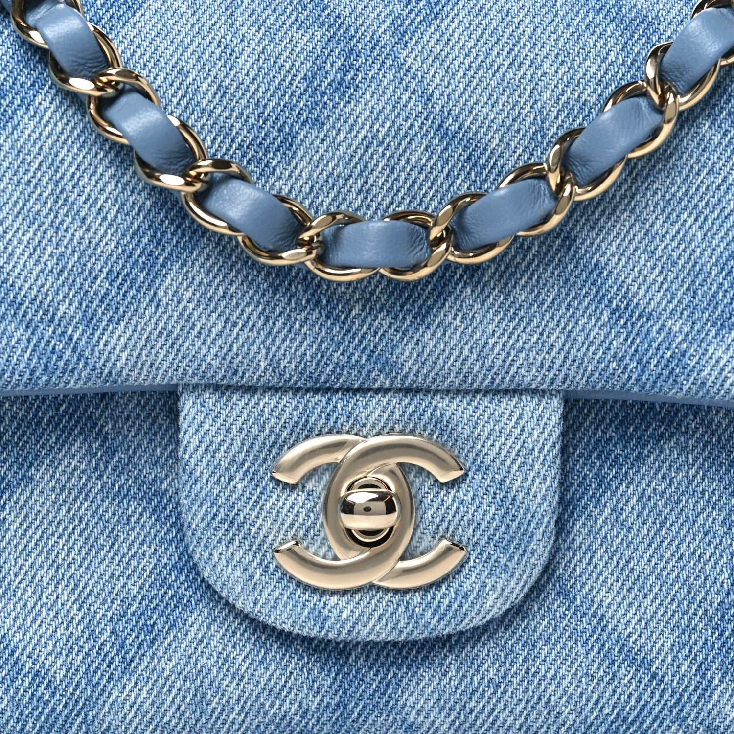 Chanel Printed Denim Quilted Mini Rectangular Flap Light Blue 9 of 12