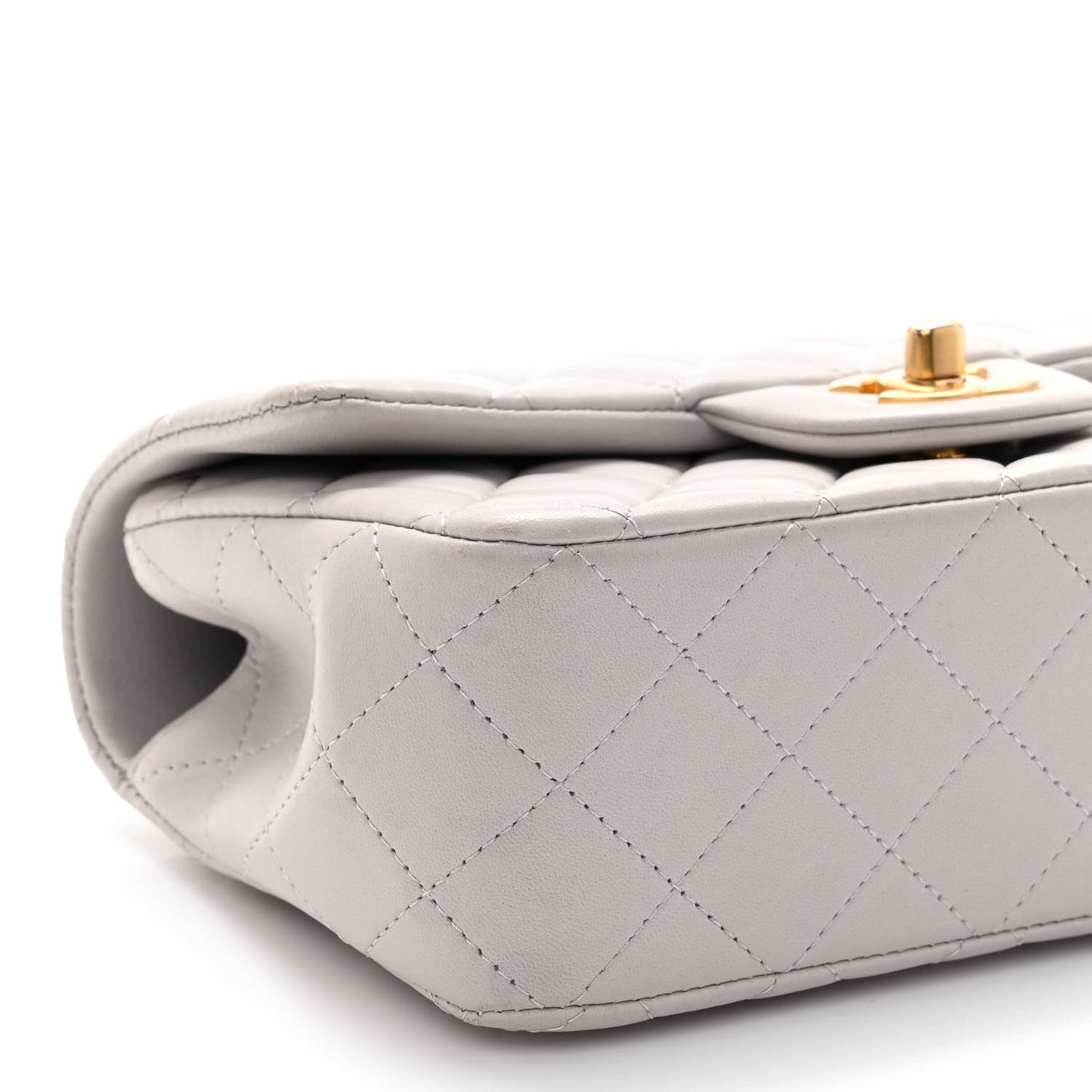 Lambskin Quilted Mini Top Handle Rectangular Flap Grey