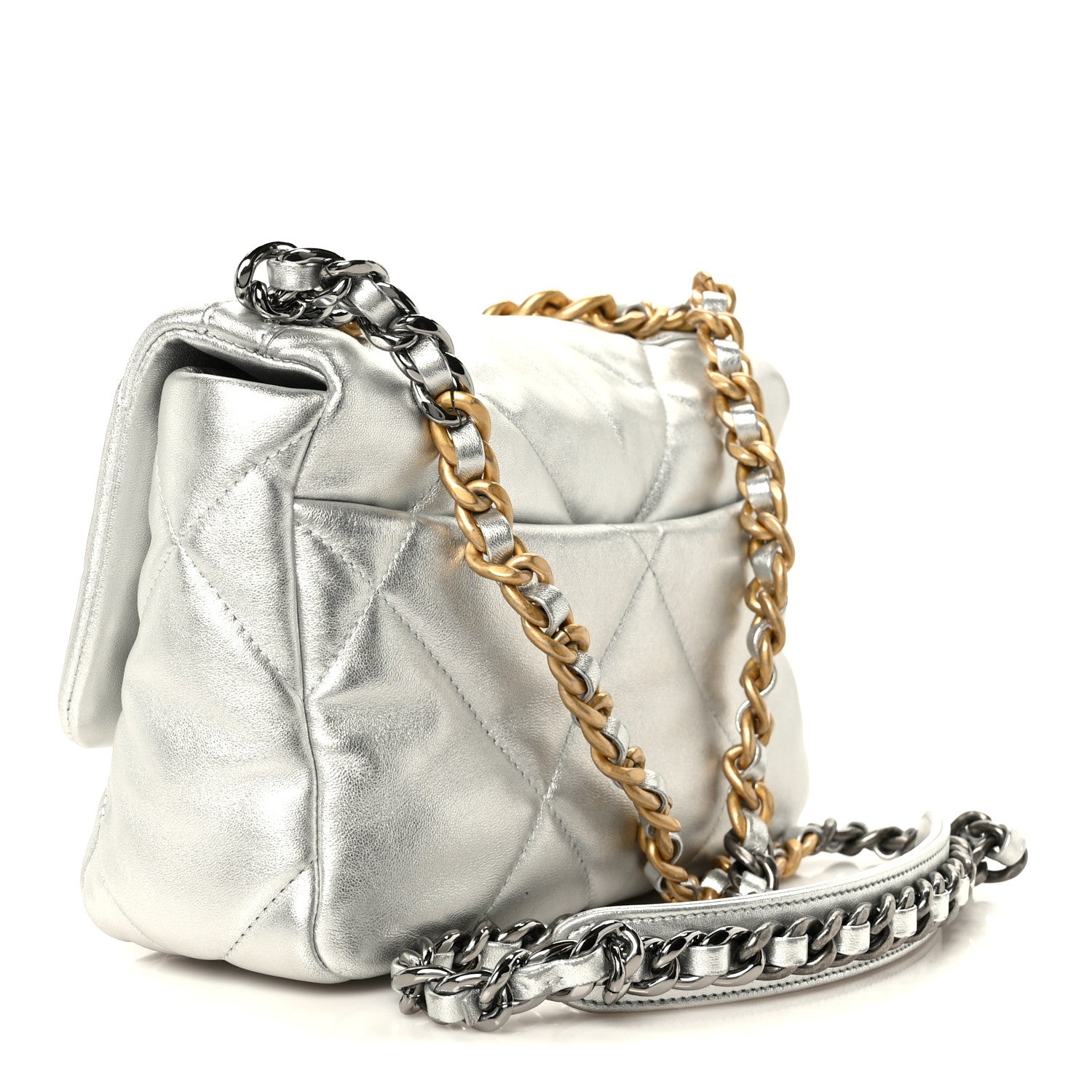 Chanel Metallic Lambskin Quilted Medium Chanel 19 Flap Silver 3 of 10