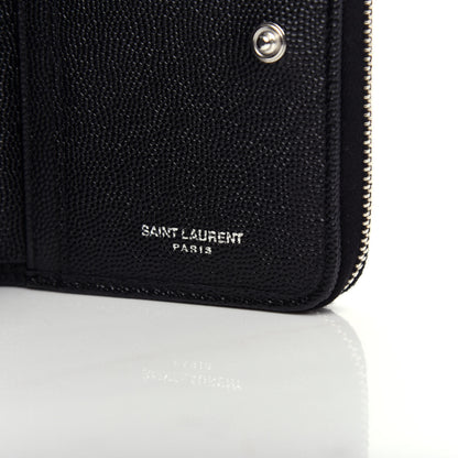 Saint Laurent Grain De Poudre Matelasse Chevron Monogram Compact Zip Around Wallet Black 7 of 9