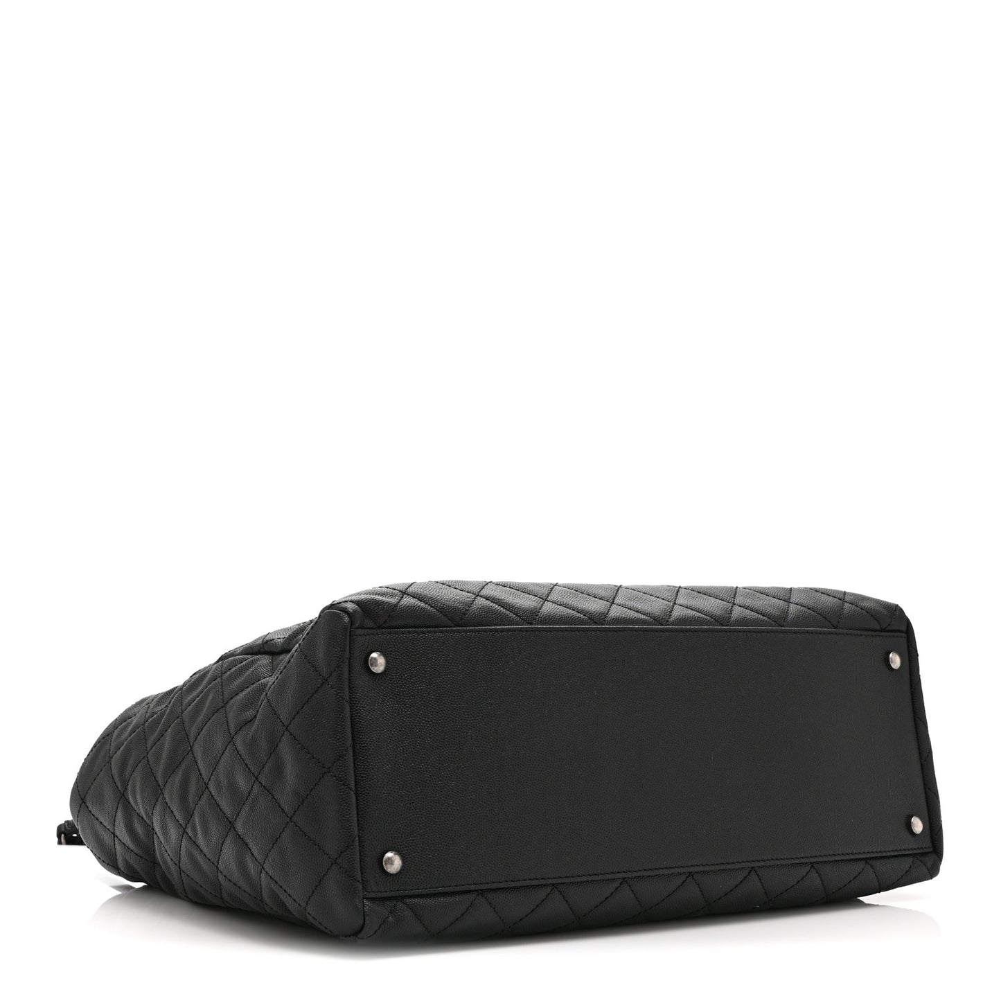 Caviar Quilted Large Coco Handle Shopping Tote Black
