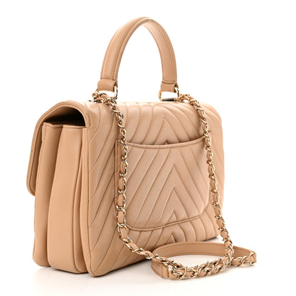 Chanel Lambskin Chevron Quilted Medium Trendy CC Dual Handle Flap Bag Beige 3 of 10