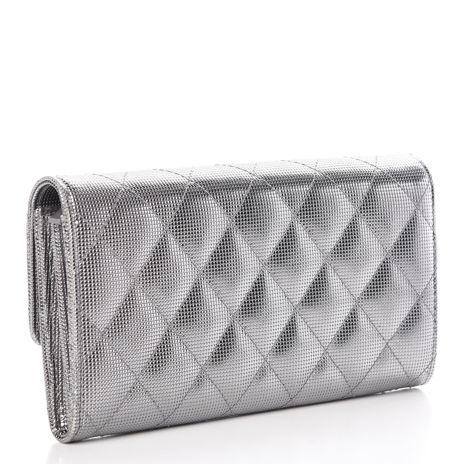 Chanel Metallic Calfskin Quilted Pixel Effect Large Flap Wallet Silver 3 of 15