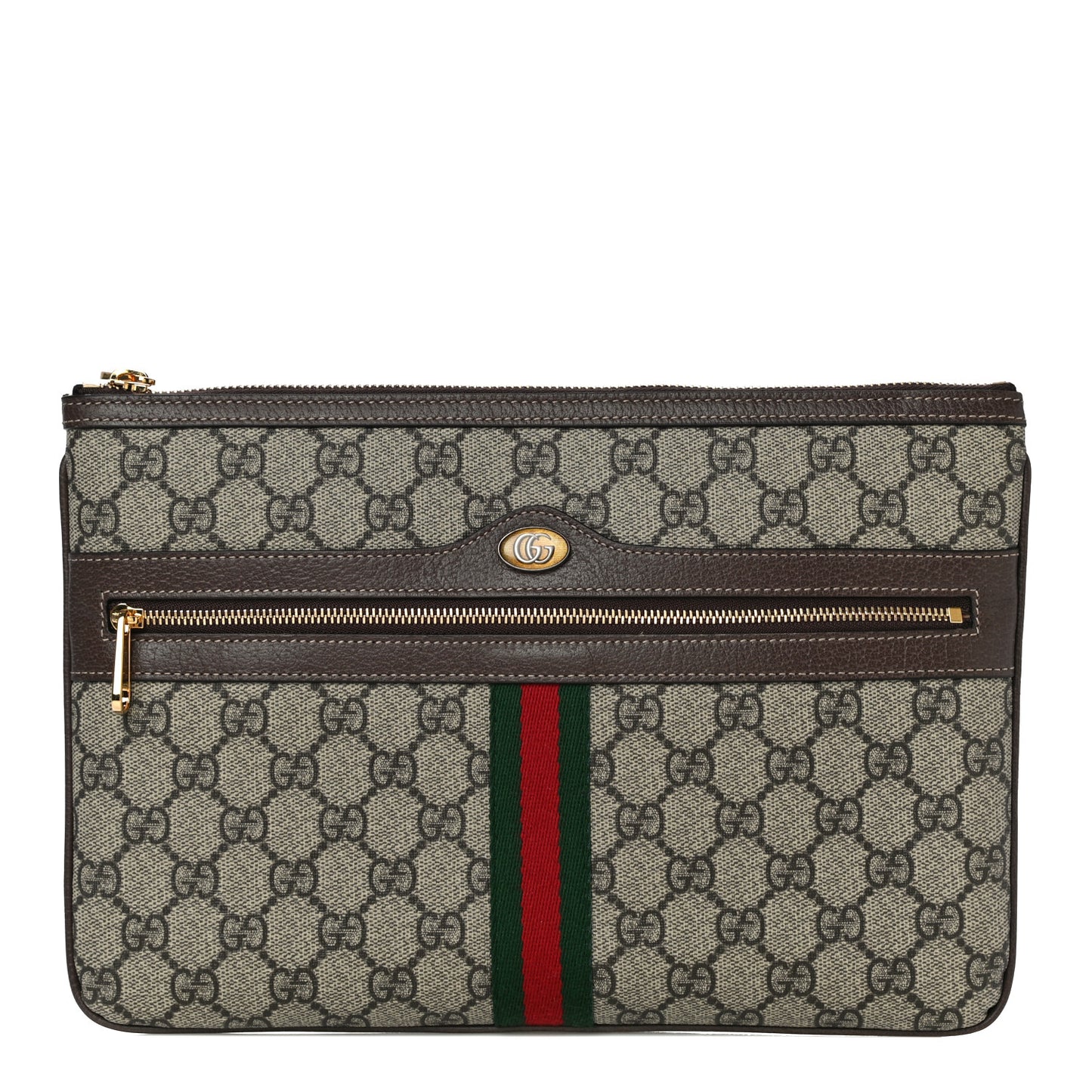 GG Supreme Monogram Large Ophidia Pouch Clutch Brown