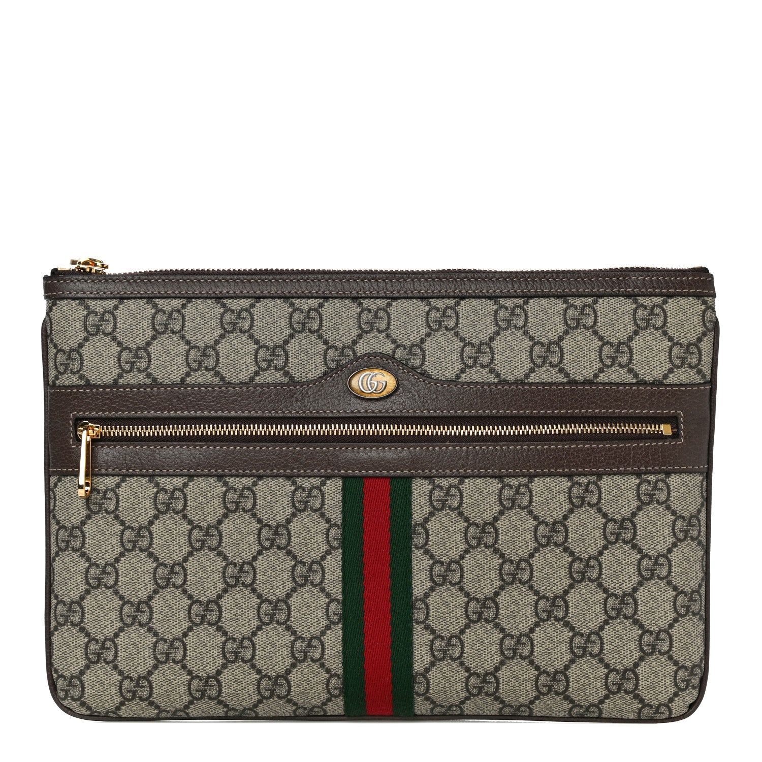 Gucci GG Supreme Monogram Large Ophidia Pouch Clutch Brown 1 of 12
