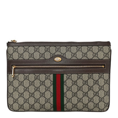 Gucci GG Supreme Monogram Large Ophidia Pouch Clutch Brown 1 of 12