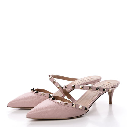 Valentino Garavani Pebbled Calfskin Rockstud Cross Strap 50mm Mules 39 Water Rose 3 of 10