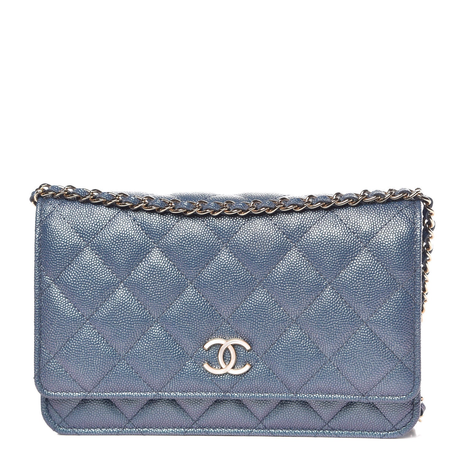 Chanel Iridescent Caviar Quilted Wallet on Chain WOC Dark Blue 1 of 12