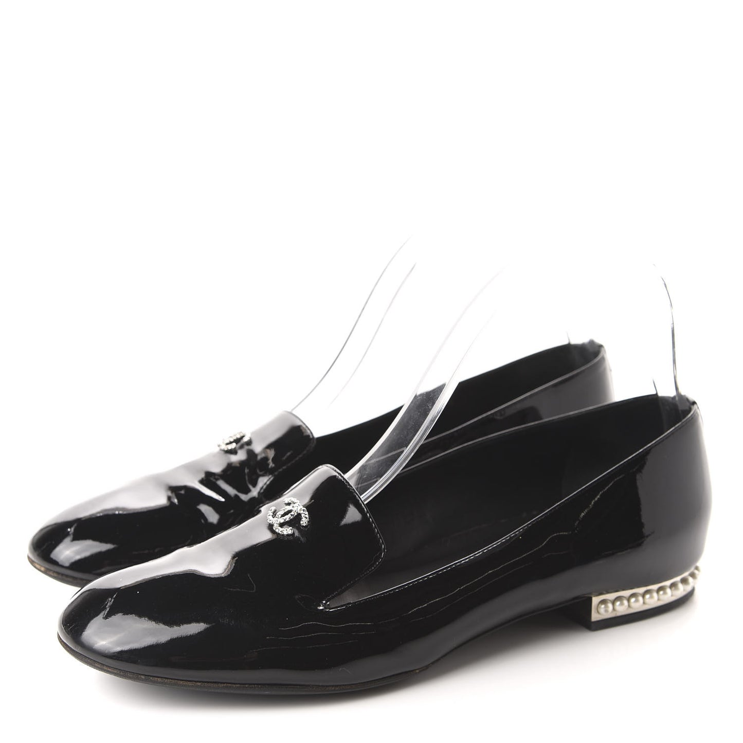 Patent Calfskin Pearl CC Loafers 40.5 Black