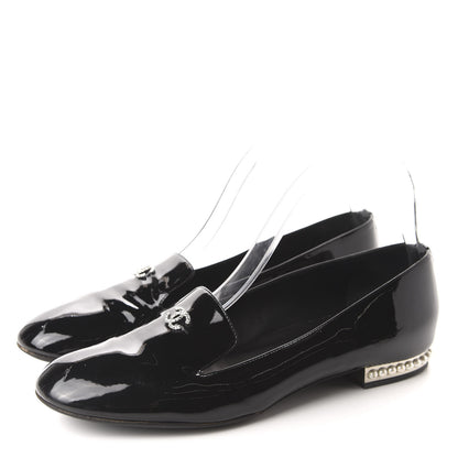 Chanel Patent Calfskin Pearl CC Loafers 40.5 Black 3 of 10