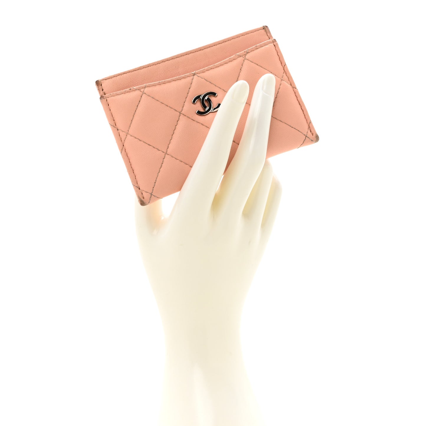 Lambskin Quilted Card Holder Light Pink