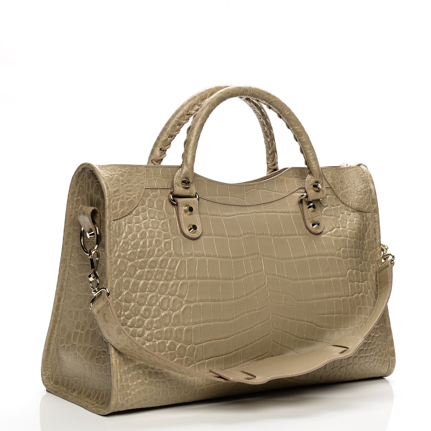 Calfskin Crocodile Embossed Classic Gold Hardware City Beige Latte