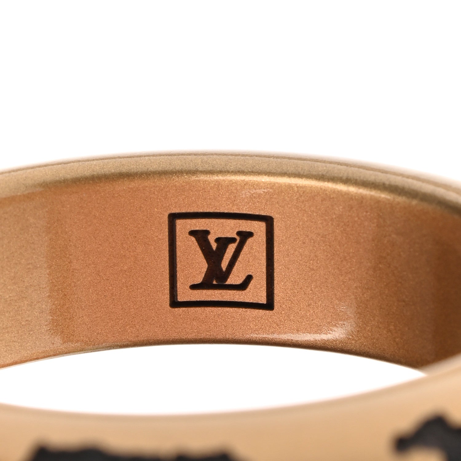 Louis Vuitton Lacquer Wood Leomonogram Wide Bangle Bracelet Gold 4 of 6