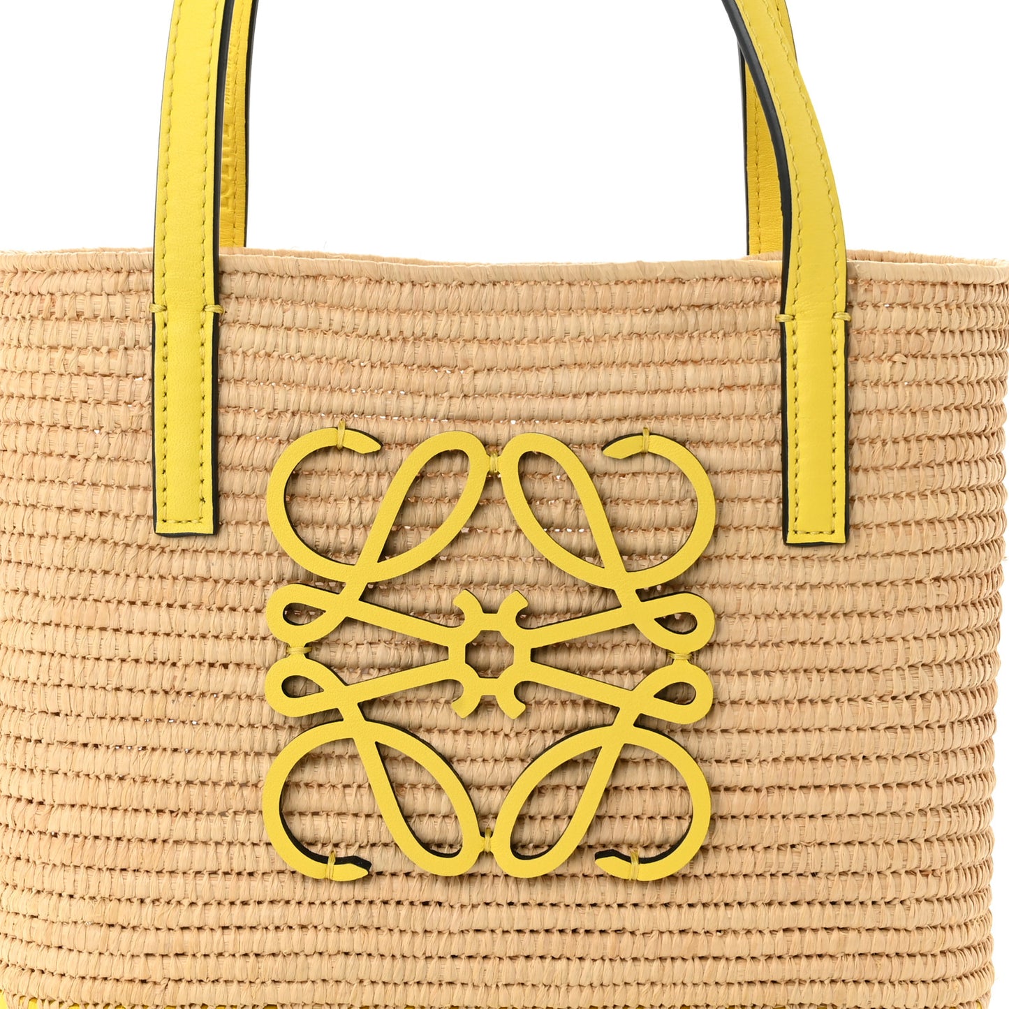 Raffia Square Mini Anagram Basket Tote Bag Natural Yellow