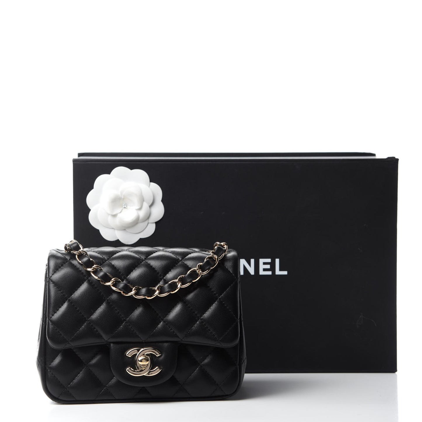 Lambskin Quilted Mini Square Flap Black
