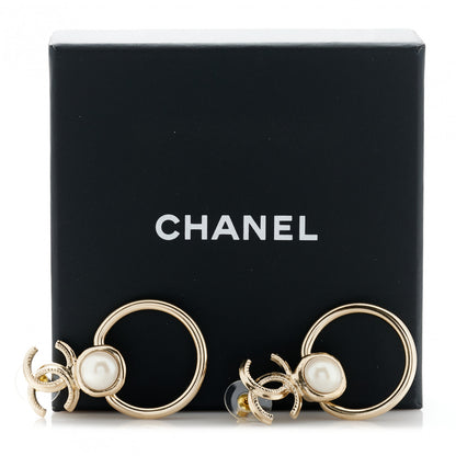 Chanel Metal Pearl CC Hoop Drop Earrings Gold 4 of 4