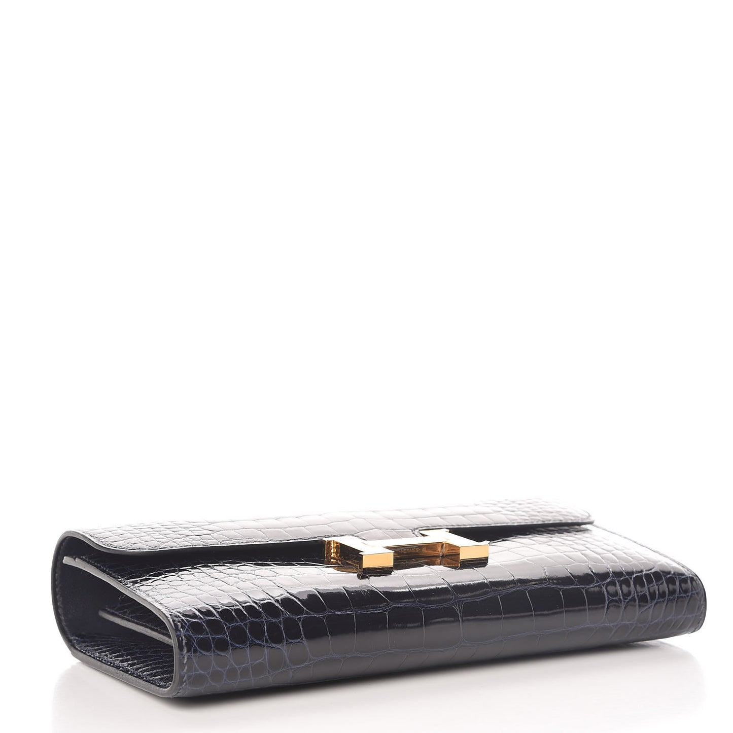 Shiny Alligator Constance Long Wallet Bleu Marine