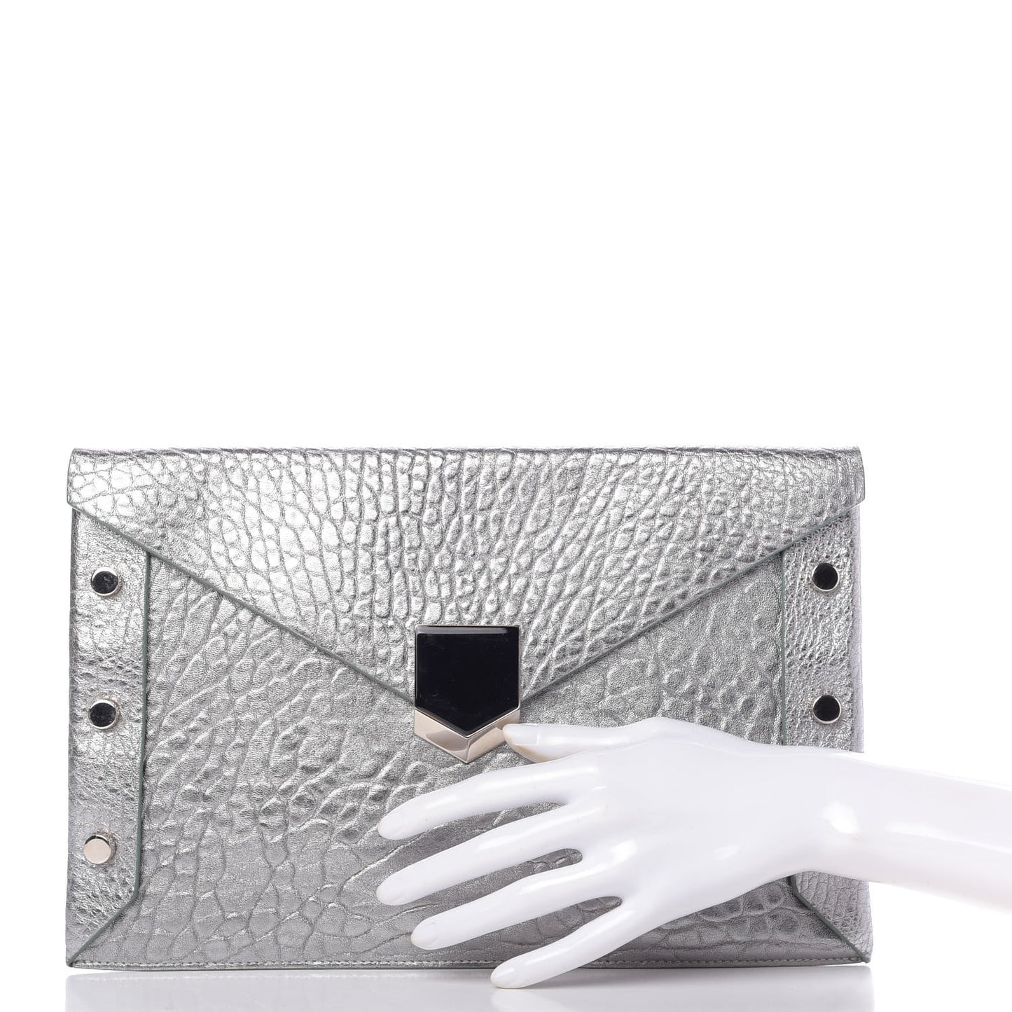 Metallic Grainy Calfskin Lockett Envelope Clutch Platinum