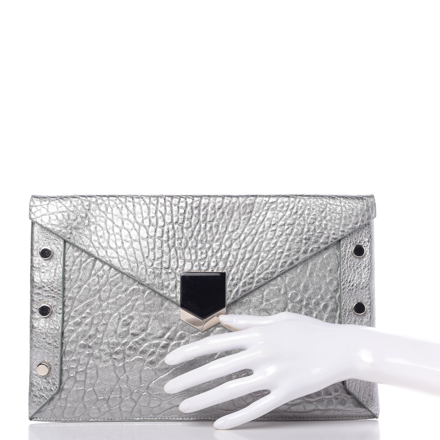 Jimmy Choo Metallic Grainy Calfskin Lockett Envelope Clutch Platinum 2 of 8