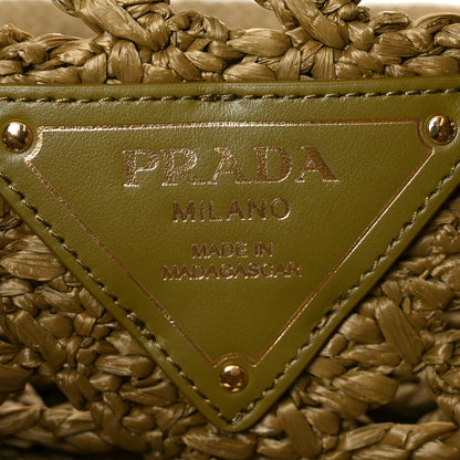 Prada Yarn Raffia Effect Crochet Logo Embroidered Tote Bag Oliva 5 of 8