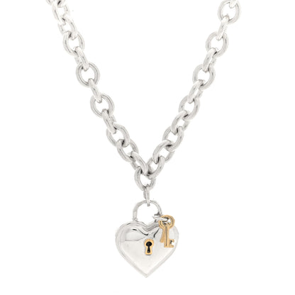 Tiffany Sterling Silver 18K Yellow Gold Heart Lock Key Pendant Necklace 1 of 5