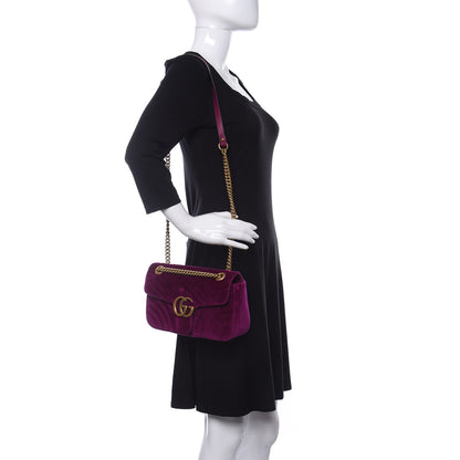 Gucci Velvet Matelasse Small GG Marmont Shoulder Bag Fuchsia Violet Cyclamen 2 of 9