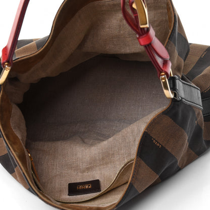 Fendi Pequin Cuoio Vegetale Large Hobo Tobacco Rosso Black 4 of 4