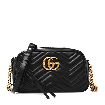 Gucci Calfskin Matelasse Small GG Marmont Chain Shoulder Bag Black 1 of 10