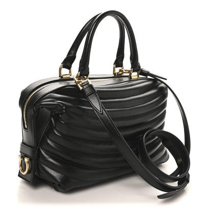 Salvatore Ferragamo Calfskin Quilted Bowling Top Handle Shoulder Bag Black 3 of 9