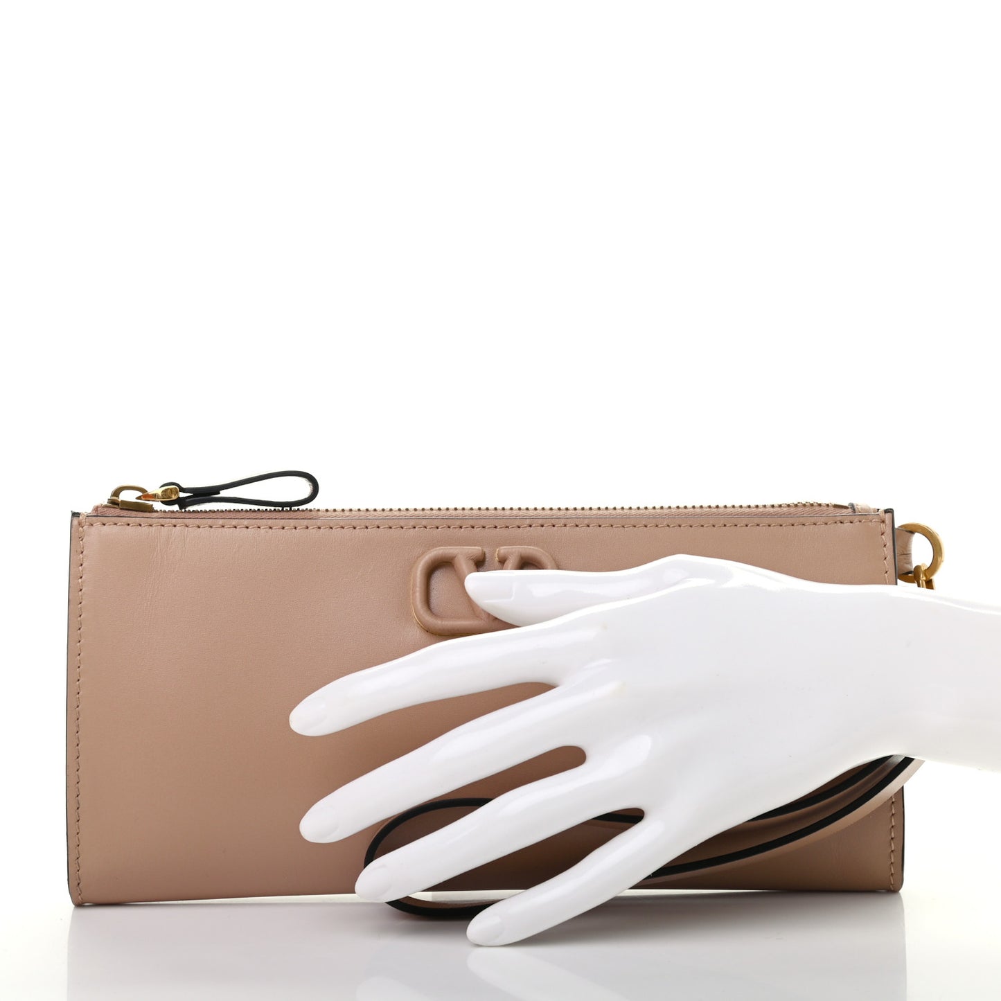 Calfskin Vlogo Zip Wristlet Wallet Rose Cannelle