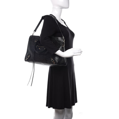 Balenciaga Calfskin Crocodile Embossed Classic Hardware City Black 3 of 11