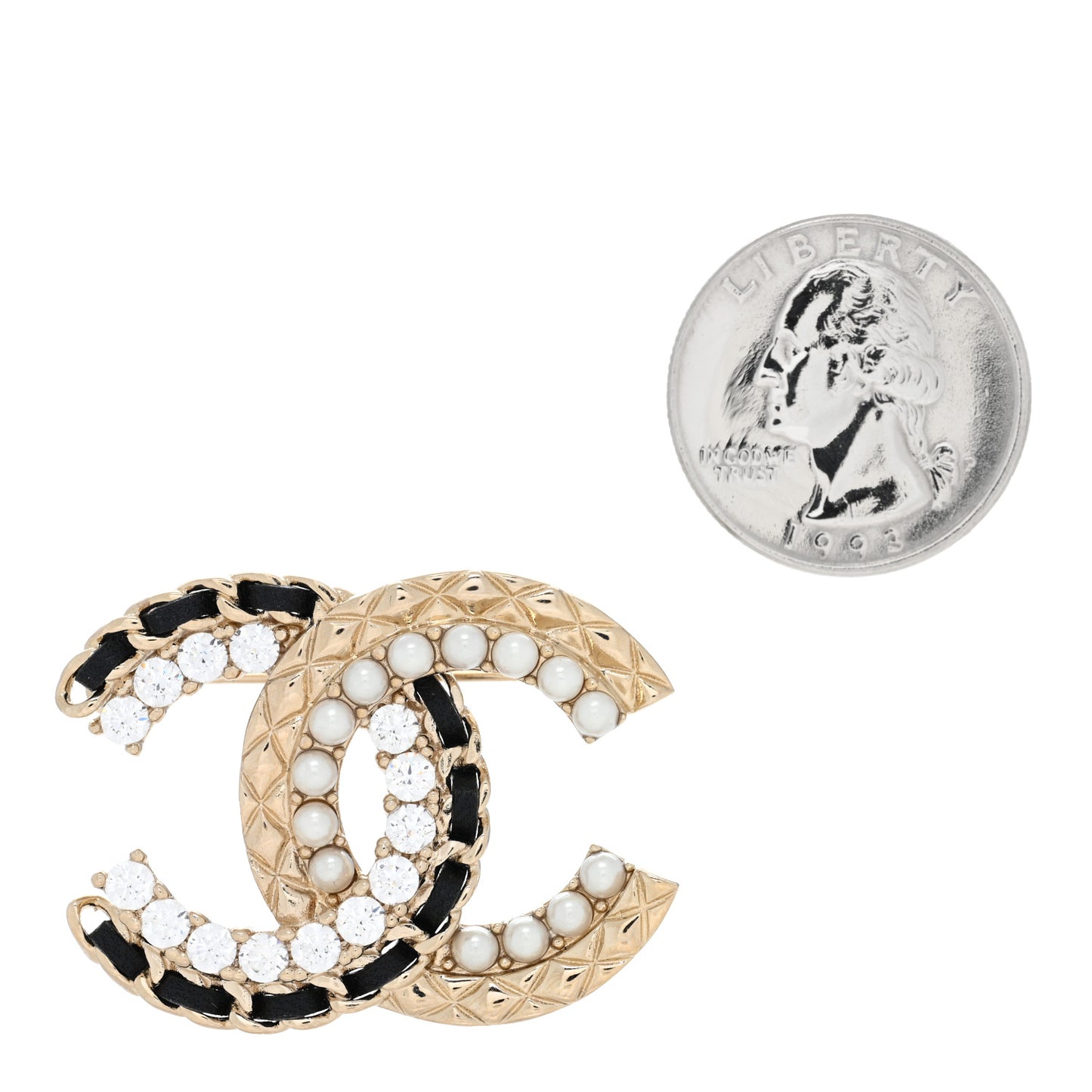 Lambskin Crystal CC Chain Brooch Black Gold