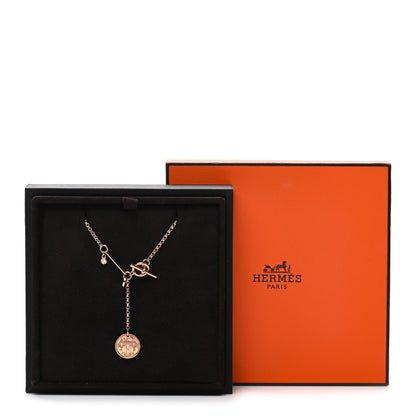 Hermes 18K Rose Gold Diamond PM Ex-Libris Pendant Necklace 5 of 5