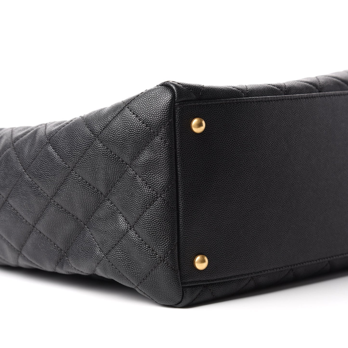 Caviar Quilted Large Coco Handle Shopping Tote Black
