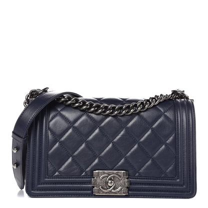 Chanel Calfskin Quilted Medium Boy Flap Navy Blue 1 of 11