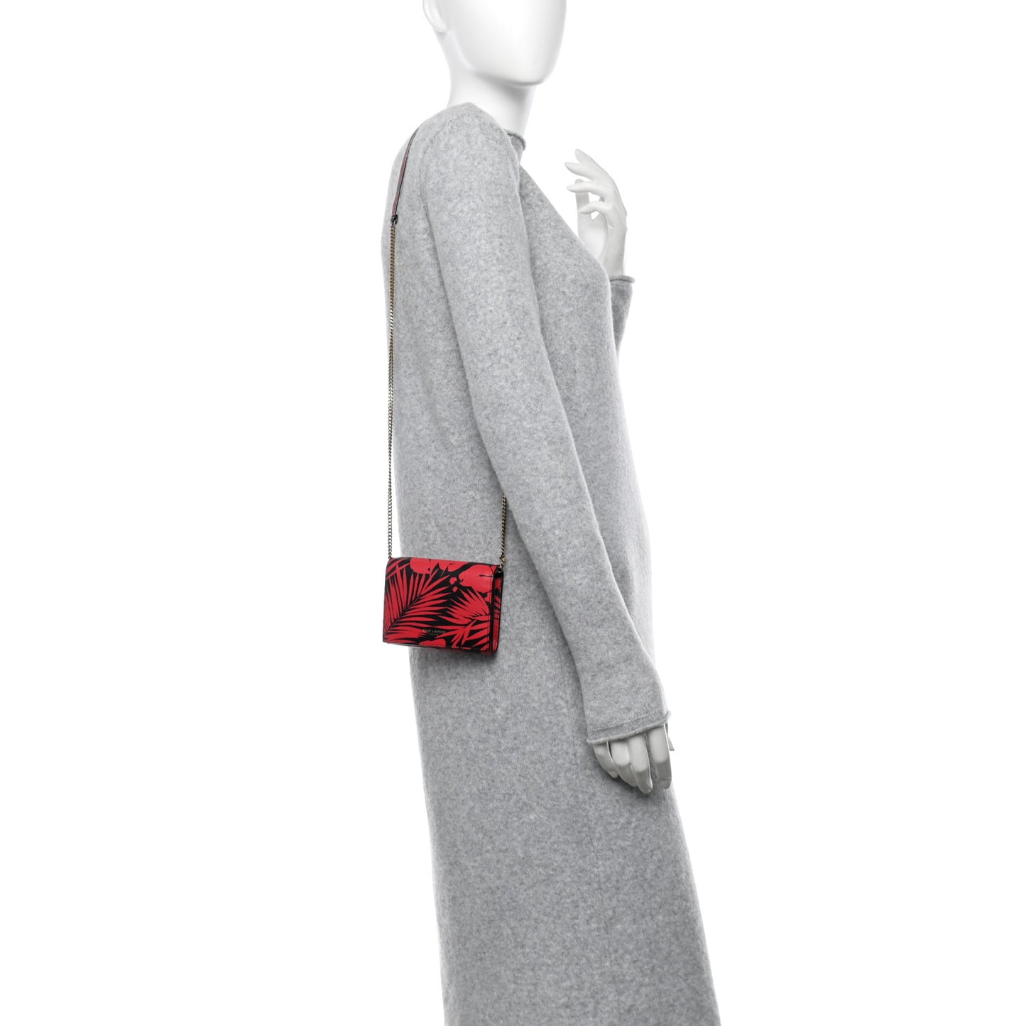 Calfskin Monogram Tropical Print Chain Card Case Red Black