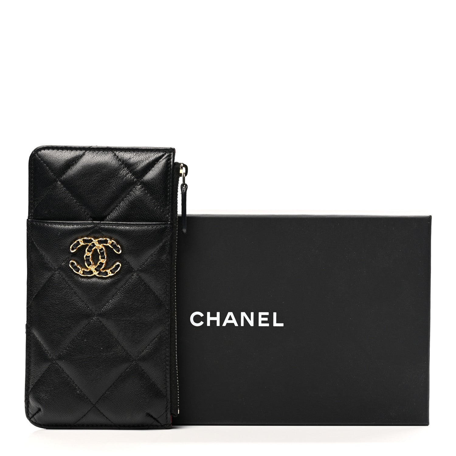 Chanel Shiny Goatskin Quilted Chanel 19 Phone and Card Holder Black 8 of 8