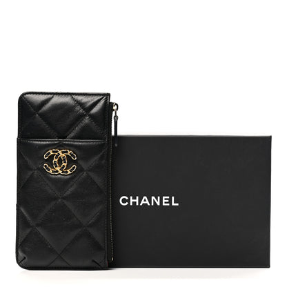 Chanel Shiny Goatskin Quilted Chanel 19 Phone and Card Holder Black 8 of 8