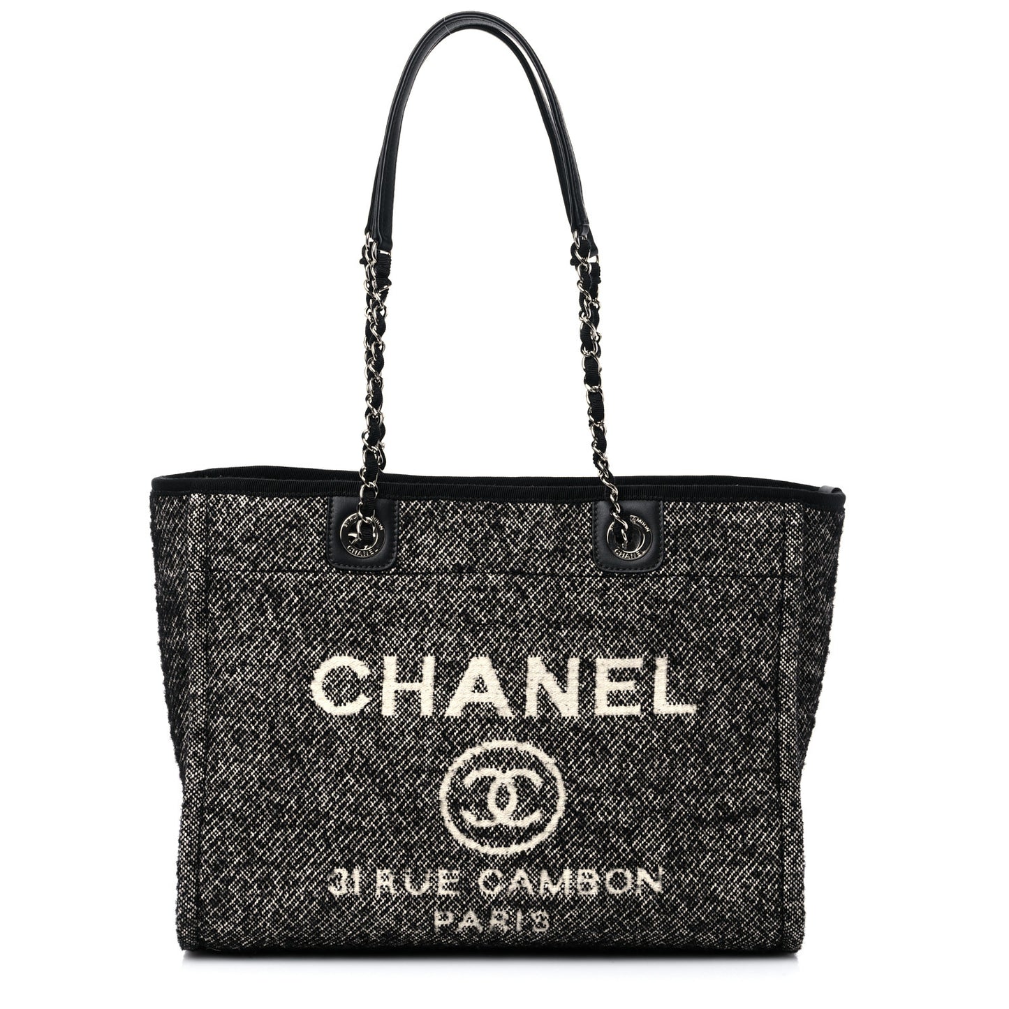 Mixed Fibers Calfskin Small Deauville Tote Black